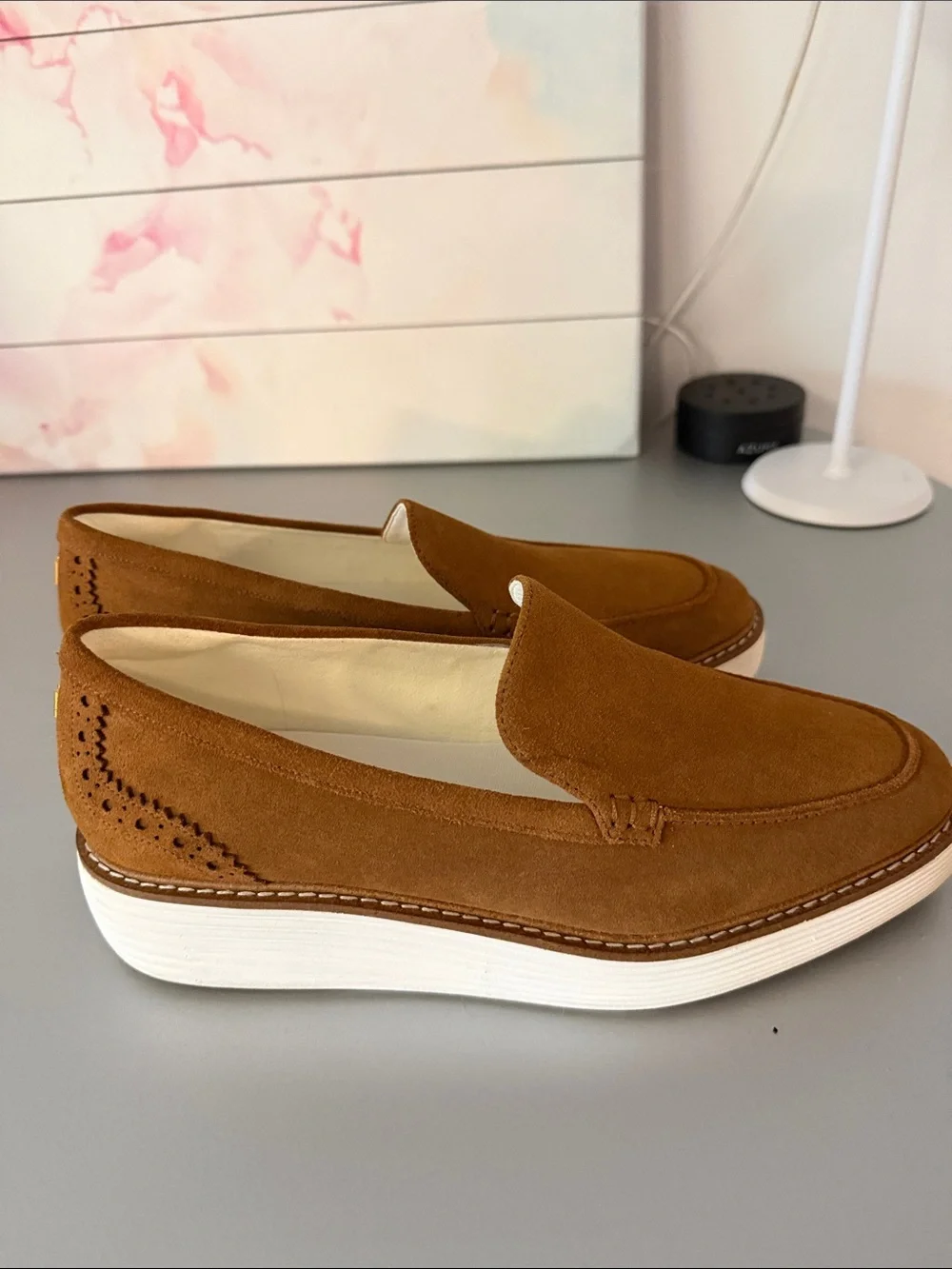Cole Haan Women's Suede Loafers in Cognac Brown Size 9